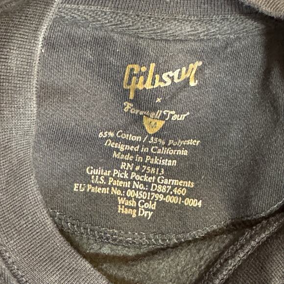Gibson Guitar Farewell Tour Crewneck Pick Pocket Sweatshirt Men Size Large Black - Picture 4 of 4